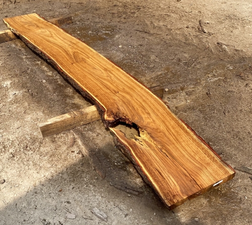Eiche Sonderposten #596 Wurm Tischplatte Theke River-Table Epoxid 45-50x5x299cm